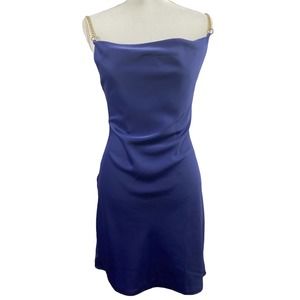 Urban Outfitters Blue Satin Mallory Cowl Neck Satin Mini Slip Dress